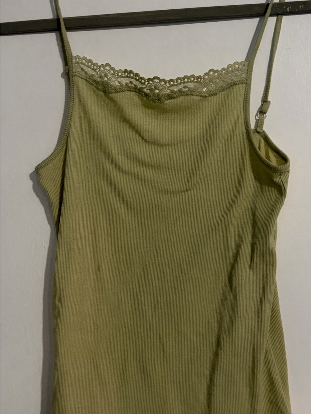 Olive Lace-Trim Ribbed Cami Tank Top - Women